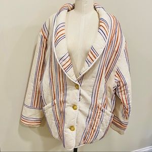 Free People Astrid Coat Striped Ivory Quilted Knit Shawl Collar Size Medium New
